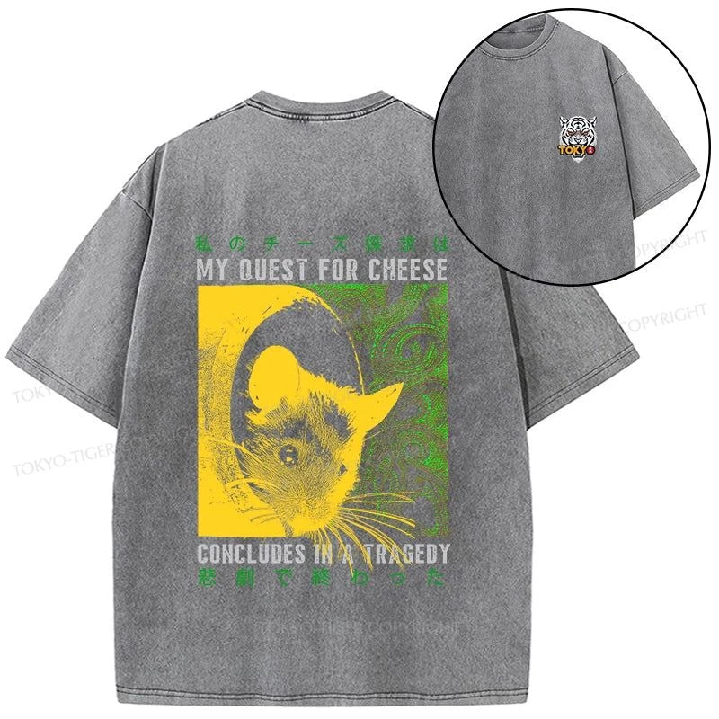 Tokyo-Tiger Mouse Has A Passion For Cheese Front Back Washed T-Shirt