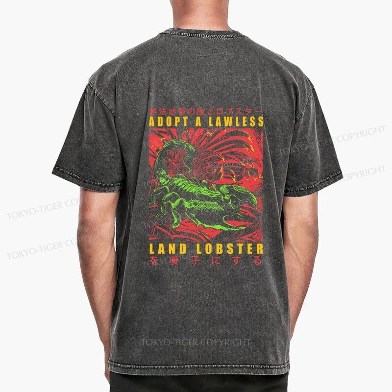 Tokyo-Tiger Adopting A Land Lobster Japanese Front Back Washed T-Shirt