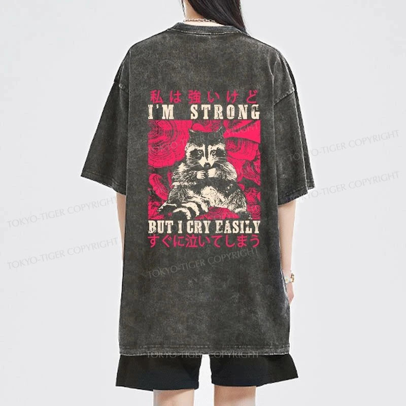 Tokyo-Tiger I Am Strong Raccoon Front Back Washed T-Shirt