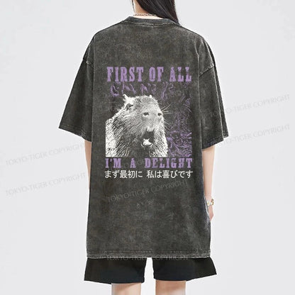 Tokyo-Tiger First Of All I'm A Delight Front Back Washed T-Shirt