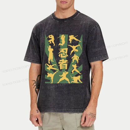 Tokyo-Tiger Japanese Ninja Print Washed T-Shirt