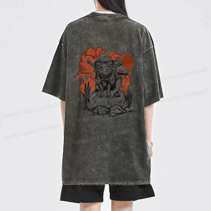 Tokyo-Tiger Ninja Frog Japanese Front Back Washed T-Shirt