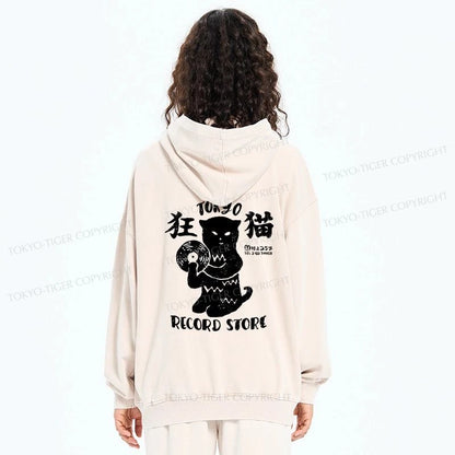 Tokyo-Tiger Tokyo Record Store Cat CD Washed Zip Hoodie