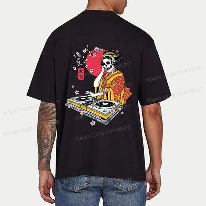 Tokyo-Tiger Japanese Geisha DJ Skull Front Back Classic T-Shirt