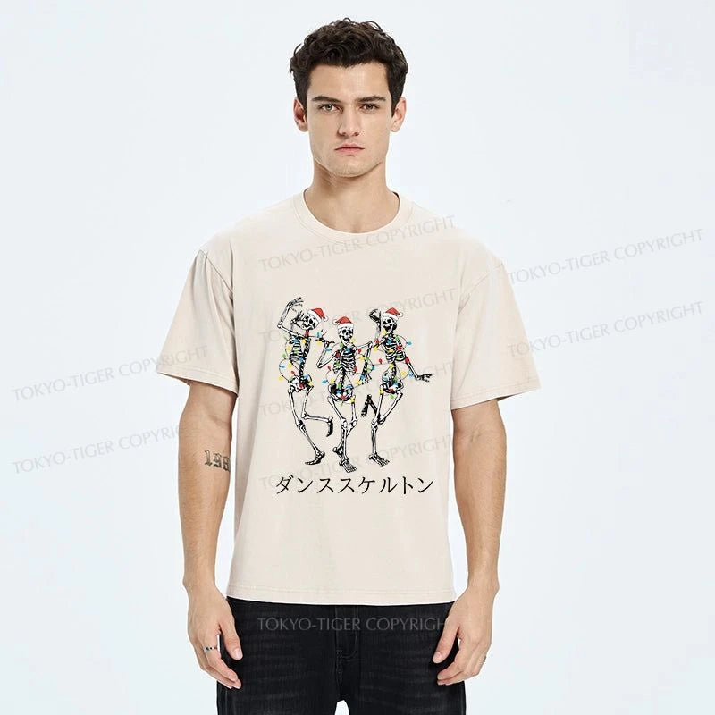 Tokyo-Tiger Skeleton Dancing Christmas Washed T-Shirt