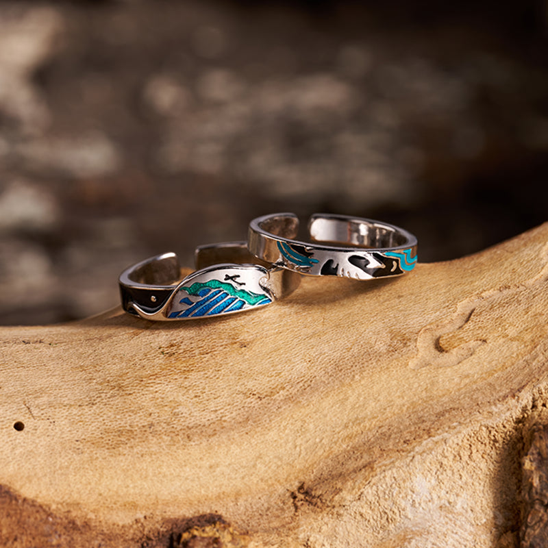 Tokyo-Tiger The Great Wave Off Birds Men Couple Ring