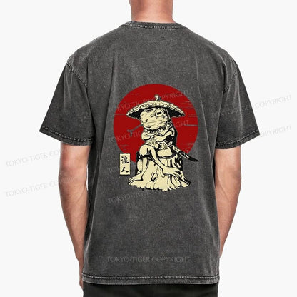 Tokyo-Tiger Rounin Japanese Frog Samurai Front Back Washed T-Shirt