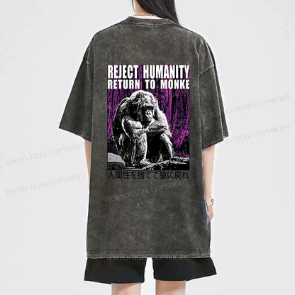 Tokyo-Tiger Reject Humanity Return To Monkey Japan Front Back Washed T-Shirt