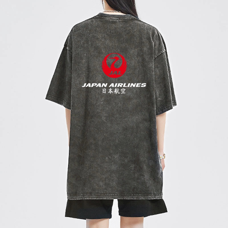 Tokyo-Tiger Japan Airlines Front Back Washed T-Shirt