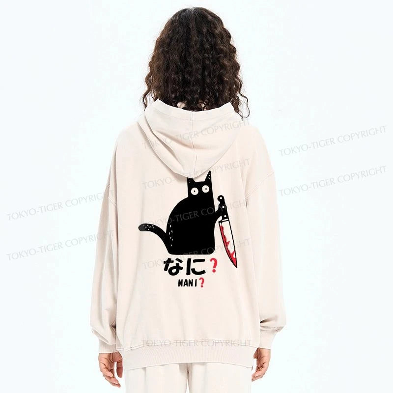 Tokyo-Tiger A Puzzled Cat Holding A Knife Washed Zip Hoodie