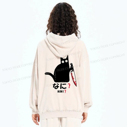 Tokyo-Tiger A Puzzled Cat Holding A Knife Washed Zip Hoodie