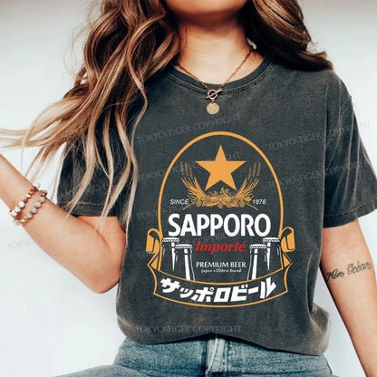 Tokyo-Tiger Sapporo Beer Japanese Memorabilia Washed T-Shirt