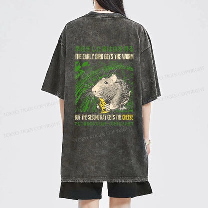 Tokyo-Tiger The Early Bird Gets The Worm Front Back Washed T-Shirt