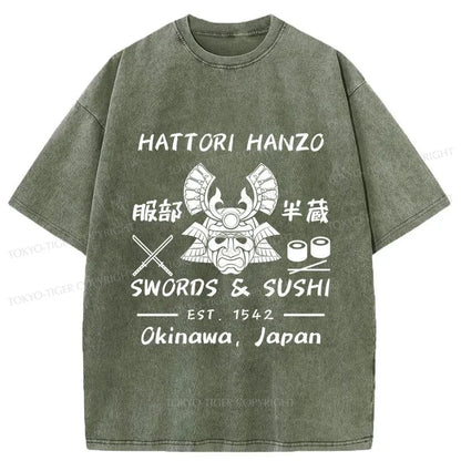 Tokyo-Tiger Hattori Hanzo Swords & Sushi Japan Washed T-Shirt