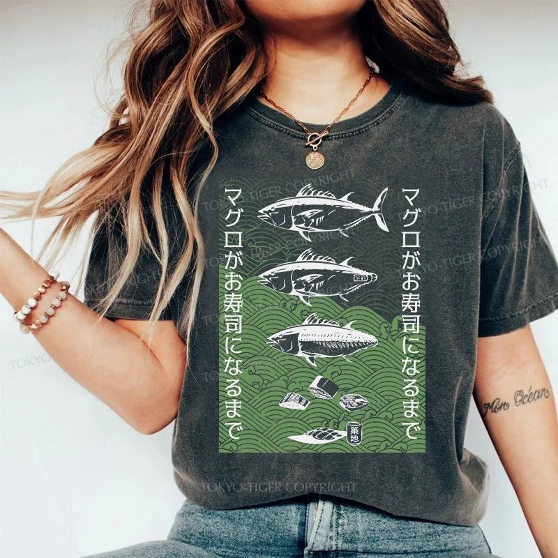 Tokyo-Tiger How Tuna Becomes Sushi Washed T-Shirt