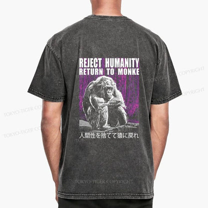 Tokyo-Tiger Reject Humanity Return To Monkey Front Back Washed T-Shirt