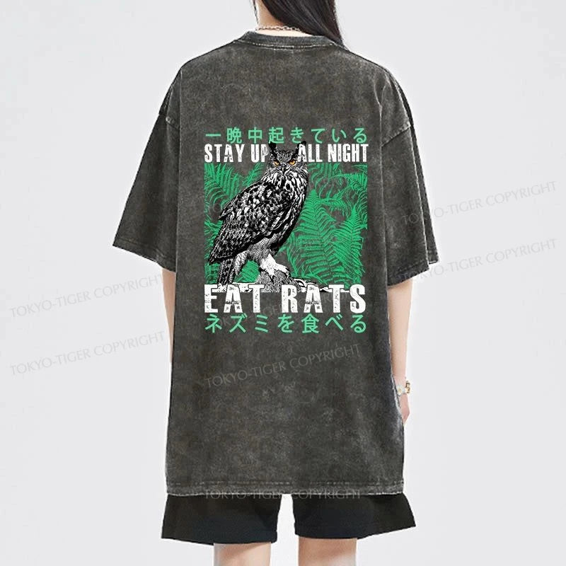 Tokyo-Tiger Owls Prey On Rats At Night Front Back Washed T-Shirt