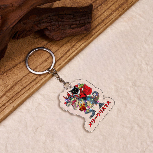 Tokyo-Tiger Cat Riding Dinosaur Christmas Keychain