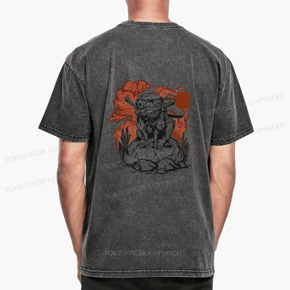 Tokyo-Tiger Ninja Frog Japanese Front Back Washed T-Shirt