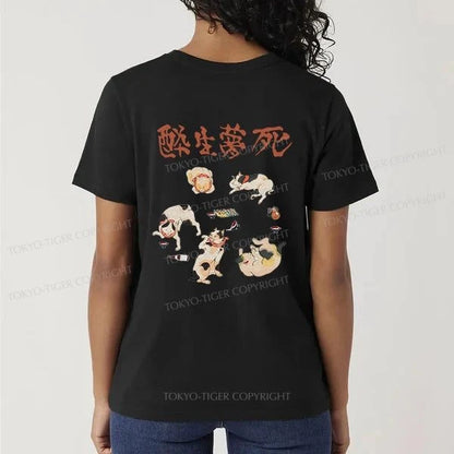 Tokyo-Tiger Drunken Cats Front Back Classic T-Shirt