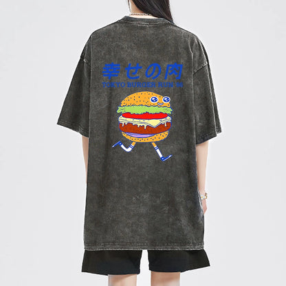 Tokyo-Tiger Tokyo Burger Run Japanese Front Back Washed T-Shirt