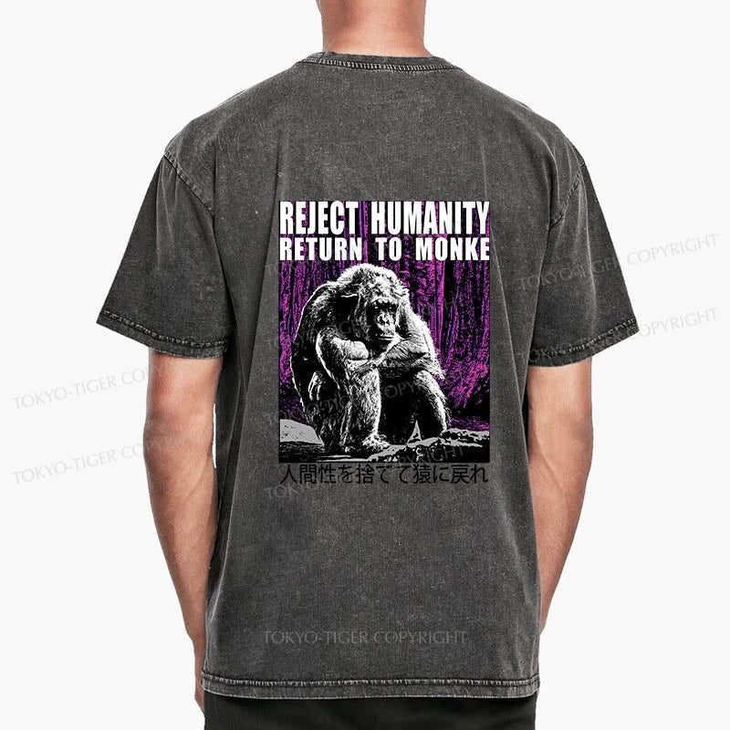 Tokyo-Tiger Reject Humanity Return To Monkey Japan Front Back Washed T-Shirt