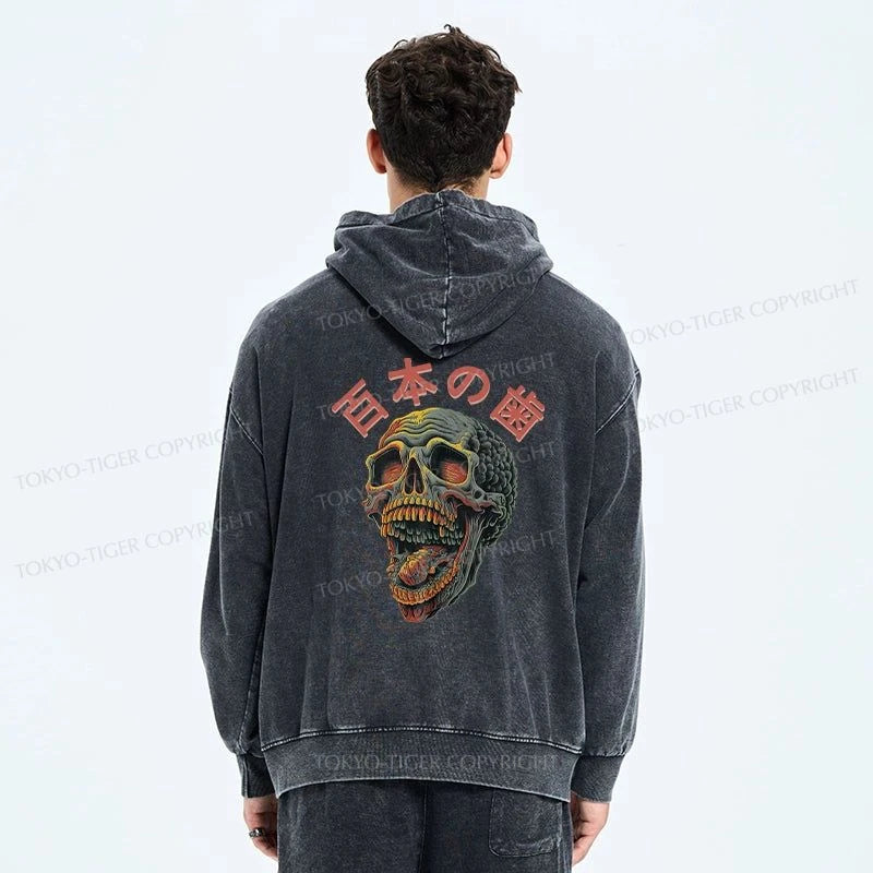 Tokyo-Tiger Terrifying And Disgusting Skull Washed Zip Hoodie