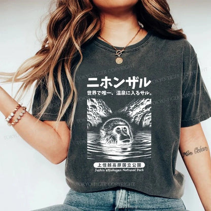 Tokyo-Tiger Macaque Monkey Hot Spring Washed T-Shirt