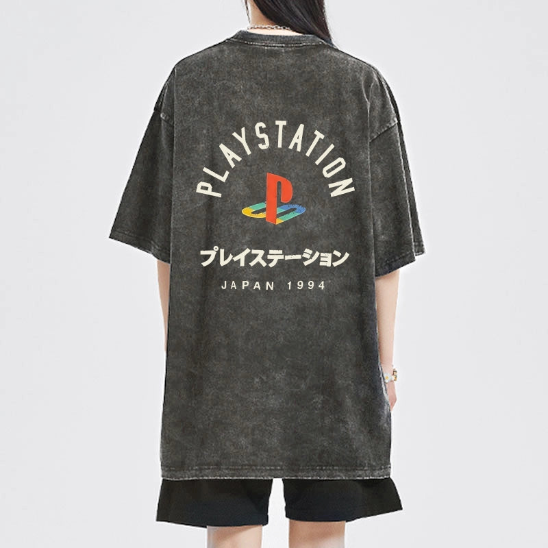 Tokyo-Tiger PlayStation Logo Japan Front Back Washed T-Shirt