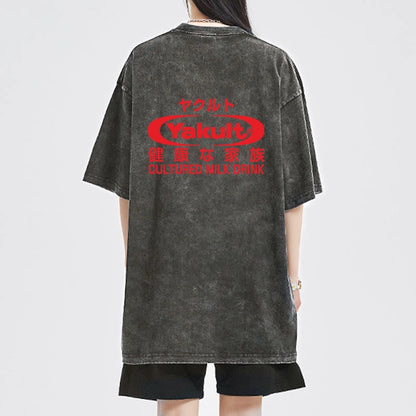 Tokyo-Tiger Yakult Logo Front Back Washed T-Shirt