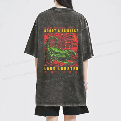 Tokyo-Tiger Adopting A Land Lobster Japanese Front Back Washed T-Shirt