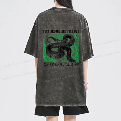 Tokyo-Tiger Cold And Heartless Snake Front Back Washed T-Shirt