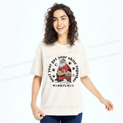 Tokyo-Tiger Funny Santa Claus Pooping Down The Chimney Washed T-Shirt