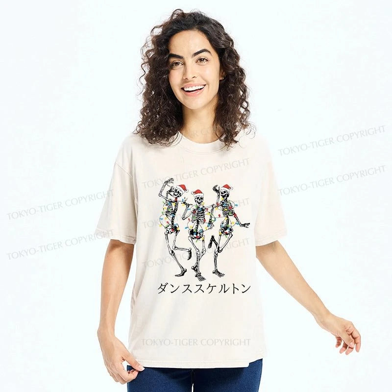 Tokyo-Tiger Skeleton Dancing Christmas Washed T-Shirt