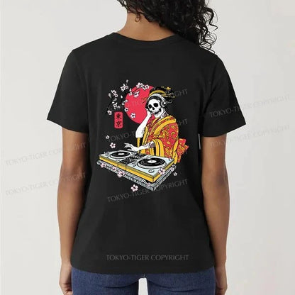 Tokyo-Tiger Japanese Geisha DJ Skull Front Back Classic T-Shirt