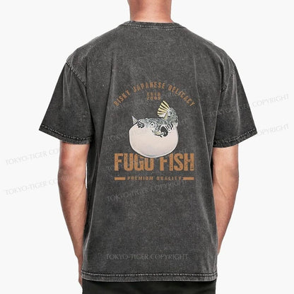 Tokyo-Tiger Fugu Fish Japanese Front Back Washed T-Shirt