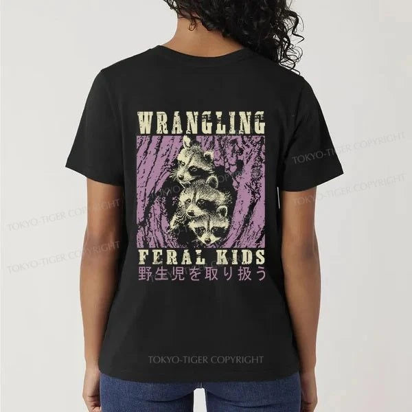 Tokyo-Tiger Wrangling Feral Raccoon Kids Front Back Classic T-Shirt