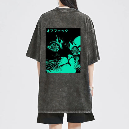 Tokyo-Tiger Cool Cat Japanese Front Back Washed T-Shirt