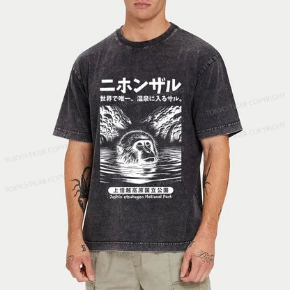 Tokyo-Tiger Macaque Monkey Hot Spring Washed T-Shirt