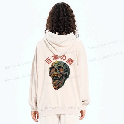 Tokyo-Tiger Terrifying And Disgusting Skull Washed Zip Hoodie