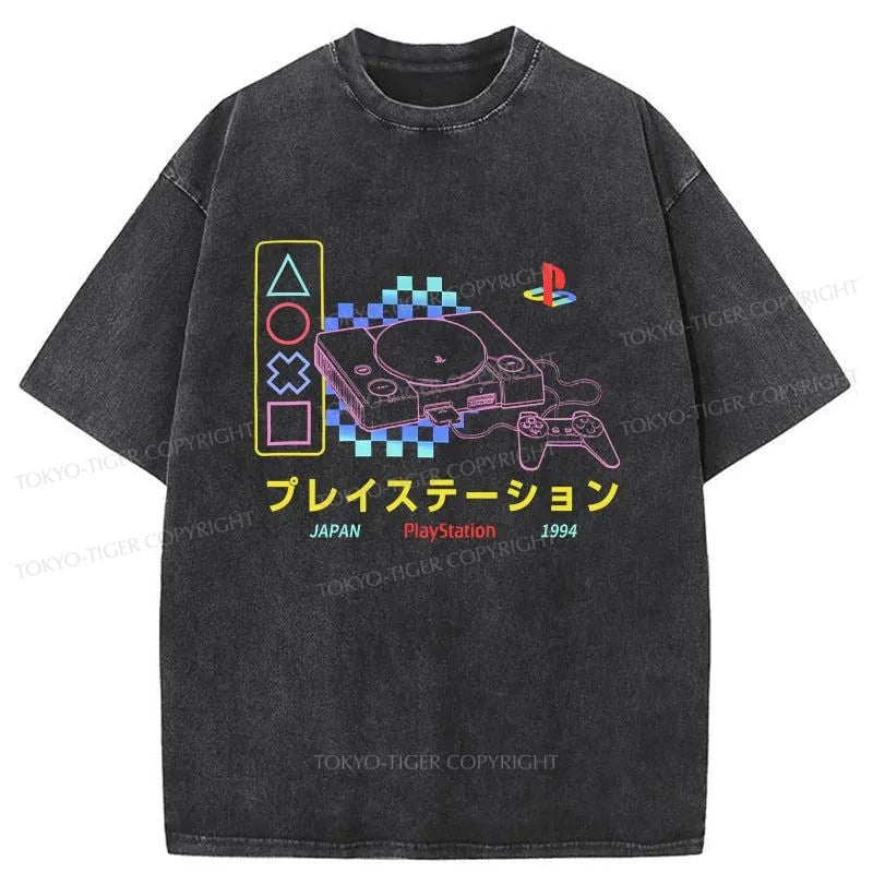 Tokyo-Tiger Japanese Game Consoles Washed T-Shirt