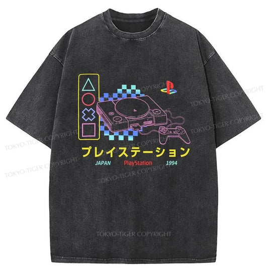 Tokyo-Tiger Japanese Game Consoles Washed T-Shirt