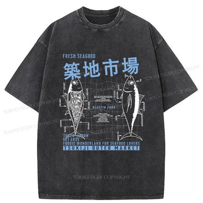 Tokyo-Tiger Tsukiji Fish Market Japan Washed T-Shirt