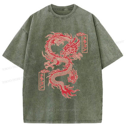 Tokyo-Tiger Dragon With Ball Totem Washed T-Shirt