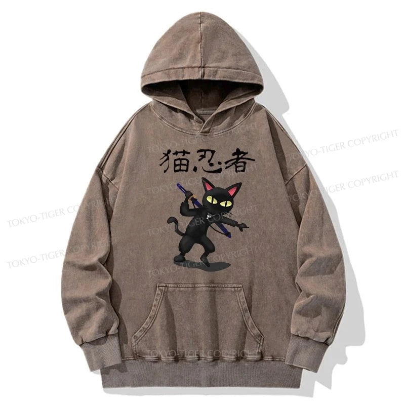 Tokyo-Tiger Ninja Cat Washed Hoodie