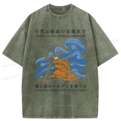 Tokyo-Tiger Frog Musician Washed T-Shirt