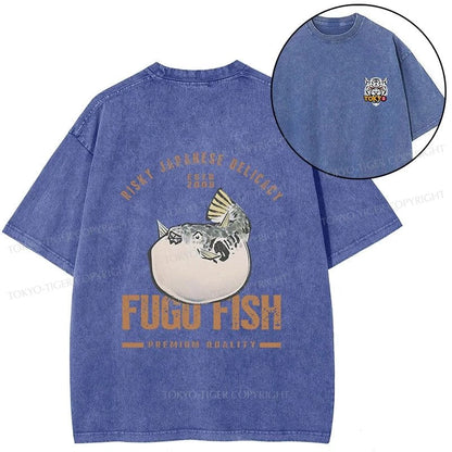 Tokyo-Tiger Fugu Fish Japanese Front Back Washed T-Shirt