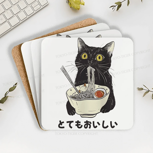 Tokyo-Tiger Cats Eat Ramen Noodles Coaster