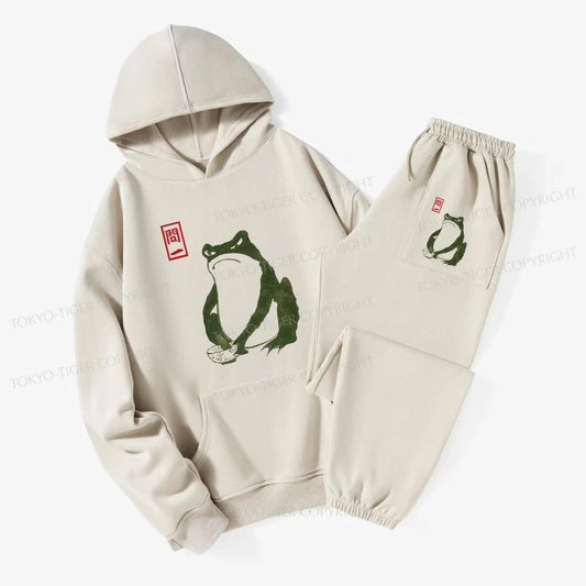 Tokyo-Tiger Woodblock Print Frog Fleece Lined Hoodie Set