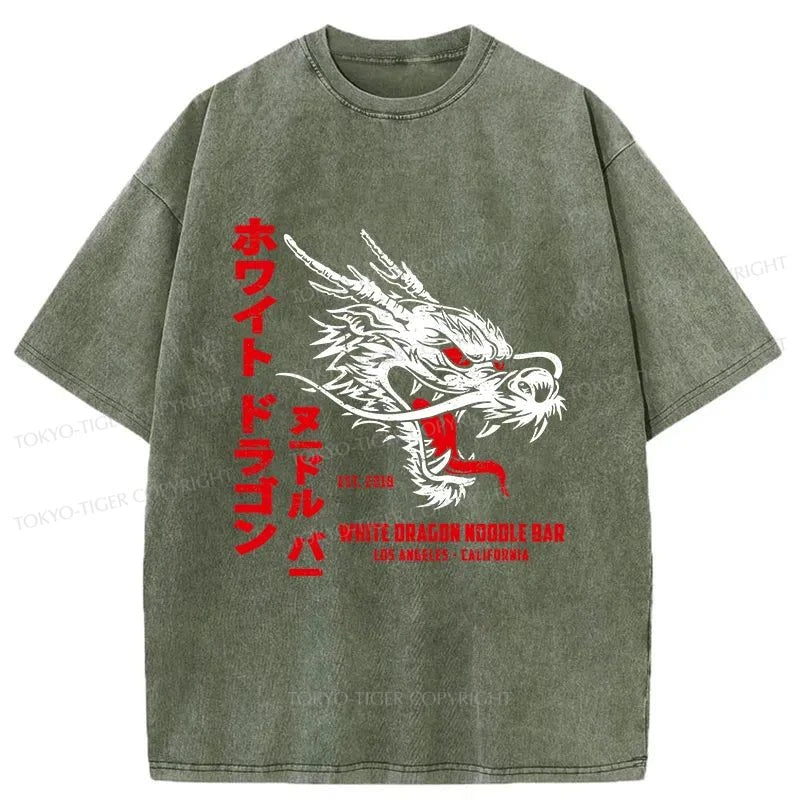 Tokyo-Tiger White Dragon Noodle Japanese Washed T-Shirt